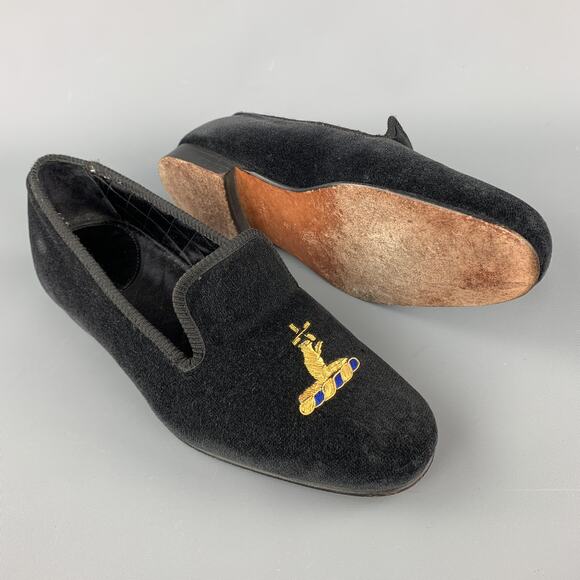 CUSTOM MADE Size 8 Black Embroidery Velvet Slippers Loafers - Picture 3 of 9
